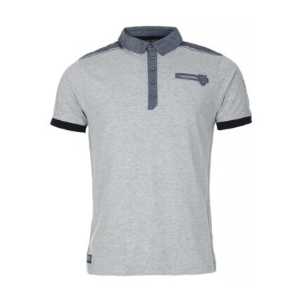 Custom Men's Heather Grey Polo Shirt with Denim Collar & Contrast Placket - Warrco Industry