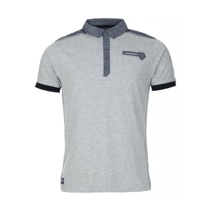 Custom Men's Heather Grey Polo Shirt with Denim Collar & Contrast Placket - Warrco Industry
