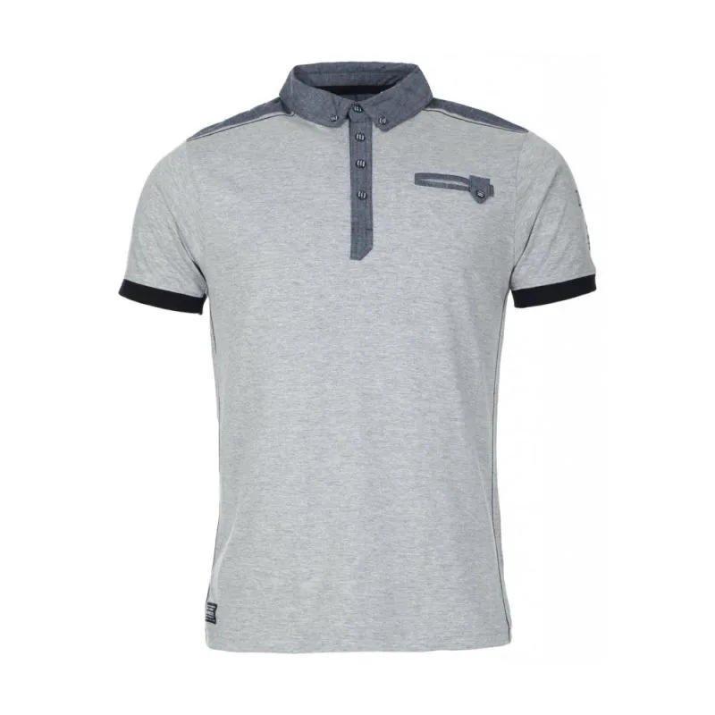 Custom Men's Heather Grey Polo Shirt with Denim Collar & Contrast Placket - Warrco Industry