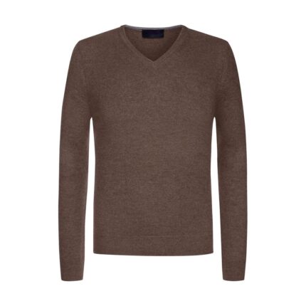 Custom Men's Brown Long Sleeve V-Neck Knit Sweater - Warrco Industry