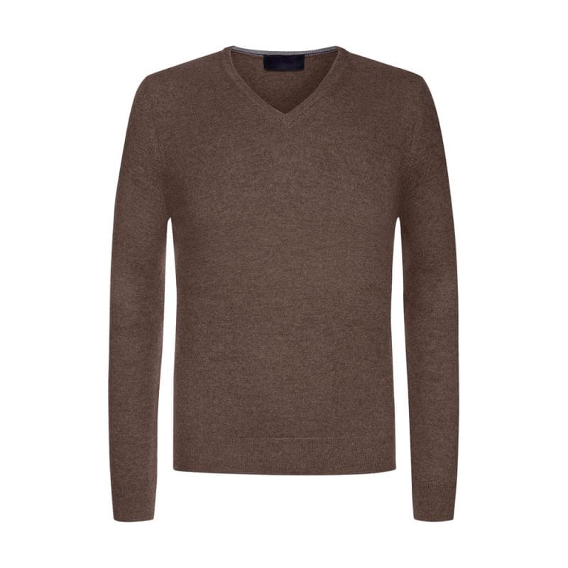 Custom Men's Brown Long Sleeve V-Neck Knit Sweater - Warrco Industry