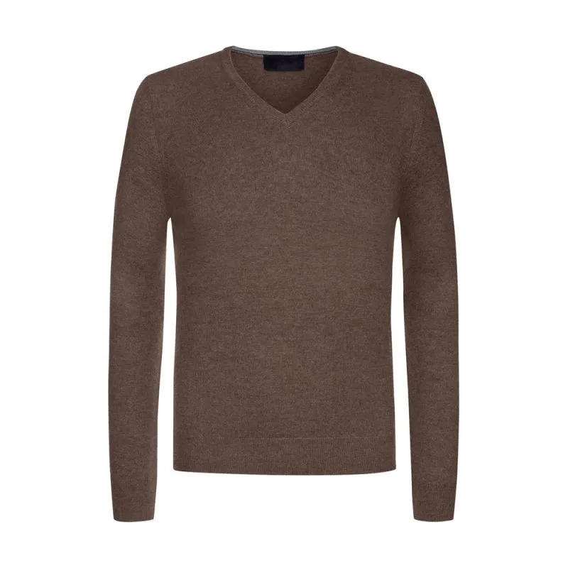 Custom Men's Brown Long Sleeve V-Neck Knit Sweater - Warrco Industry