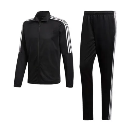Custom Men's Black Full-Zip Track Jacket with White Shoulder Stripes and Matching Athletic Track Pants - Warrco Industry