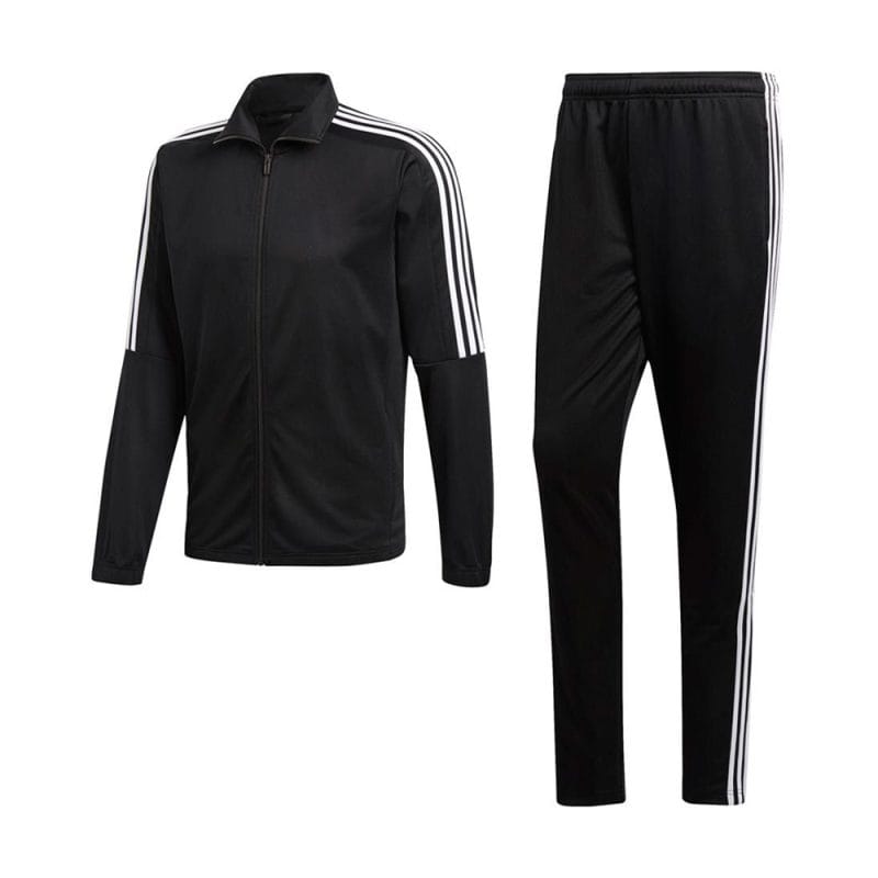 Custom Men's Black Full-Zip Track Jacket with White Shoulder Stripes and Matching Athletic Track Pants - Warrco Industry