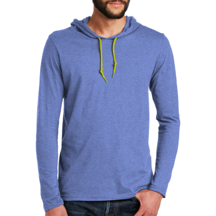 Custom Men's Heather Blue Lightweight Pullover Hoodie with Lime Green Drawstrings - Warrco Industry
