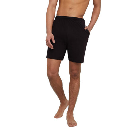 Custom Men's Solid Black Cotton Lounge Shorts with Elastic Waistband and Side Pockets - Warrco Industry