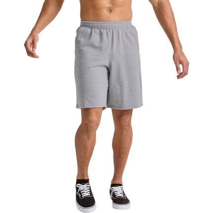 Custom Men's Heather Grey Athletic Fleece Sweat Shorts with Elastic Waistband and Side Pockets - Warrco Industry