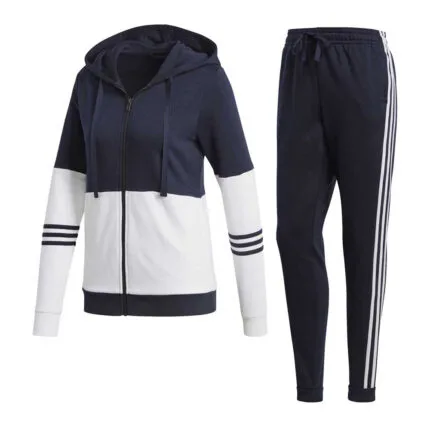 Custom Men's Dark Navy and White Colorblock Full-Zip Hooded Track Jacket with Cuff Stripes and Matching Navy 3-Stripe Jogger Pants - Warrco Industry