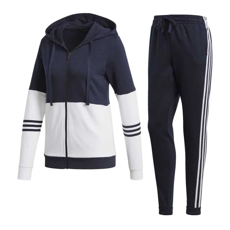 Custom Men's Dark Navy and White Colorblock Full-Zip Hooded Track Jacket with Cuff Stripes and Matching Navy 3-Stripe Jogger Pants - Warrco Industry