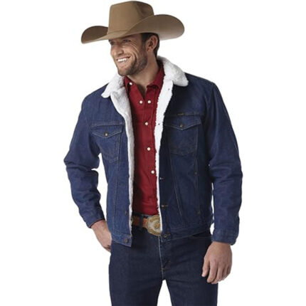 Custom Men's Classic Blue Sherpa Lined Western Denim Trucker Jacket - Warrco Industry
