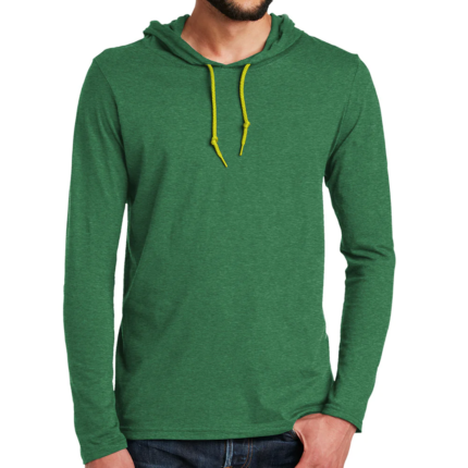 Custom Men's Heather Green Lightweight Pullover Hoodie with Lime Green Drawstrings - Warrco Industry
