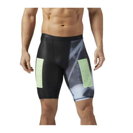 Custom Men's Black and Sublimated Athletic Compression Leggings with Thigh Grip Panels - Warrco Industry
