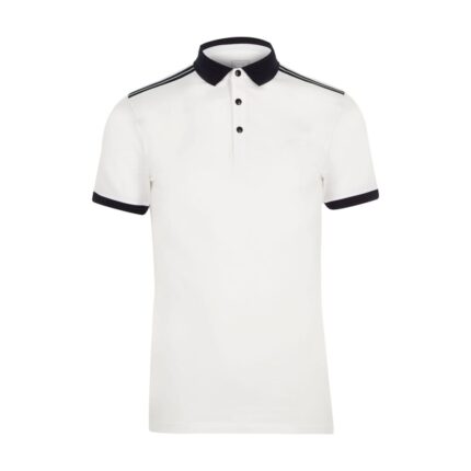 Custom Men's White Cotton Piqué Polo Shirt with Black Ribbed Collar and Shoulder Piping - Warrco Industry