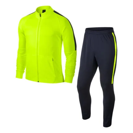 Custom Men's High-Visibility Neon Green Full-Zip Track Jacket with Navy Shoulder Stripes and Matching Navy Track Pants - Warrco Industry