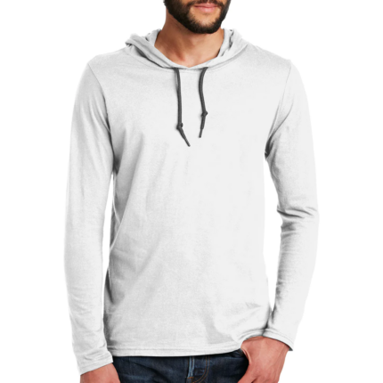 Custom Men's White Lightweight Pullover Hoodie with Dark Grey Drawstrings - Warrco Industry