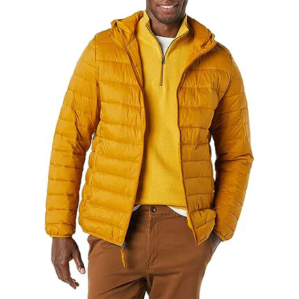 Custom Men's Mustard Yellow Lightweight Hooded Quilted Puffer Jacket - Warrco Industry