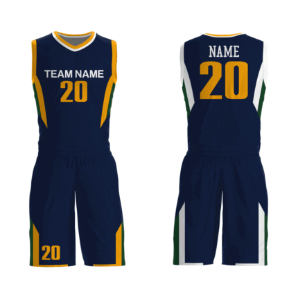 Custom Navy, Green & Yellow Basketball Uniform | Direct Manufacturer