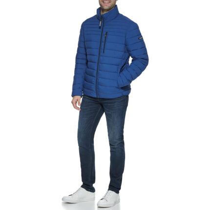 Custom Men's Royal Blue Lightweight Quilted Puffer Jacket with Zipper Pockets - Warrco Industry