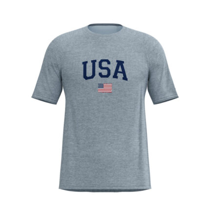 Custom Men's Heather Grey Athletic T-Shirt with Navy USA Typography and US Flag Graphic - Warrco Industry