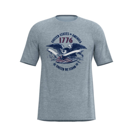 Custom Men's Heather Grey Athletic T-Shirt with Sublimated Vintage Eagle, 1776 Graphic, and United We Stand Banner - Warrco Industry