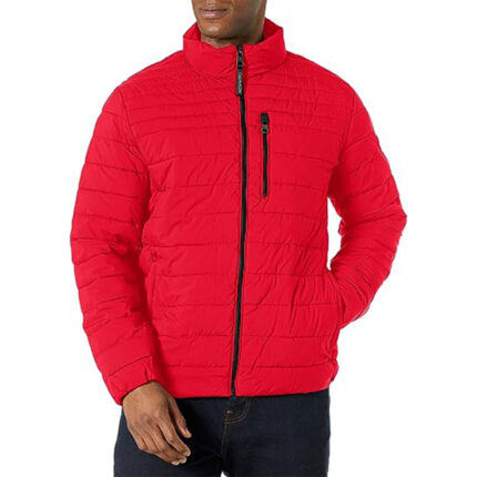 Custom Men's Red Lightweight Quilted Puffer Jacket with Zipper Pockets - Warrco Industry